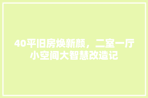 40平旧房焕新颜，二室一厅小空间大智慧改造记