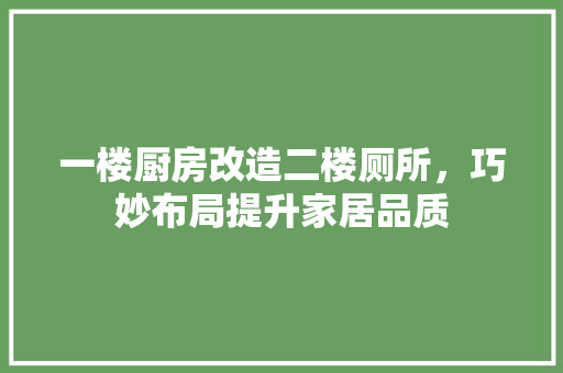 一楼厨房改造二楼厕所，巧妙布局提升家居品质