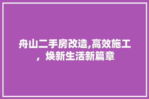 舟山二手房改造,高效施工，焕新生活新篇章