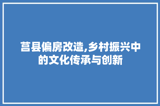 莒县偏房改造,乡村振兴中的文化传承与创新