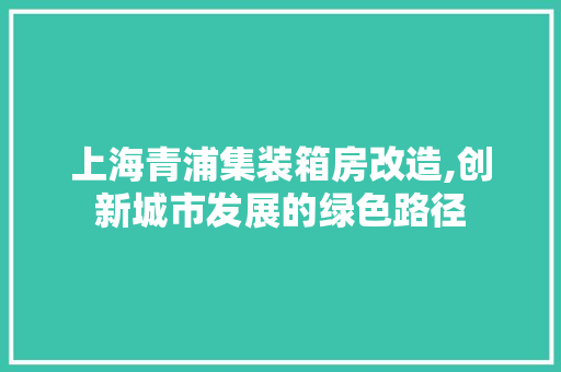 上海青浦集装箱房改造,创新城市发展的绿色路径