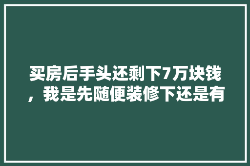 买房后手头还剩下7万块钱，我是先随便装修下还是有钱了再精装，买房需要准备什么装修材料。 买房后手头还剩下7万块钱，我是先随便装修下还是有钱了再精装，买房需要准备什么装修材料。 家居装饰