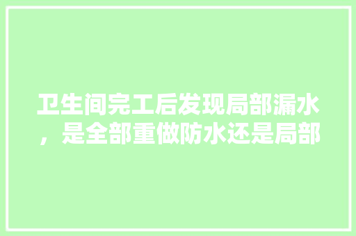 卫生间完工后发现局部漏水，是全部重做防水还是局部重做，卫生间装修完准备什么东西。 卫生间完工后发现局部漏水，是全部重做防水还是局部重做，卫生间装修完准备什么东西。 家居装饰