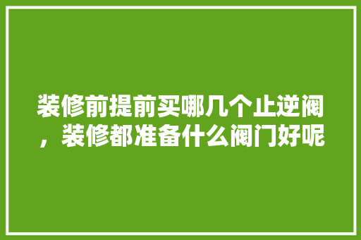 装修前提前买哪几个止逆阀，装修都准备什么阀门好呢。 装修前提前买哪几个止逆阀，装修都准备什么阀门好呢。 装修知识